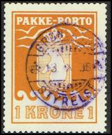 1937. PAKKE PORTO. 1 Kr. Yellow. Andreasen & Lachmann Litho. Perf. 11. Steelcancel GRØN... (Michel: 14) - JF171354 - Spoorwegzegels