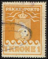 1930.  PAKKE PORTO. 1 Kr. Yellow. Thiele. Perf. 11 ½. Double Cancelled First GRØNLANDS ... (Michel: 11A) - JF171401 - Spoorwegzegels