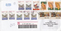 911FM- BUTTERFLIES, PANSIES FLOWERS, PAINTINGS, STAMPS ON REGISTERED COVER, 2011, SPAIN - Cartas & Documentos