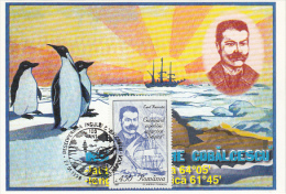 11318- BELGICA ANTARCTIC EXPEDITION, E. RACOVITA, SHIP, PENGUINS, COBALCESCU ISLAND, MAXIMUM CARD, 1998, ROMANIA - Antarctische Expedities