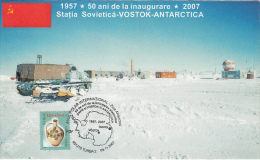 923FM- VOSTOK- RUSSIAN ANTARCTIC STATION, SPECIAL COVER, 2007, ROMANIA - Basi Scientifiche