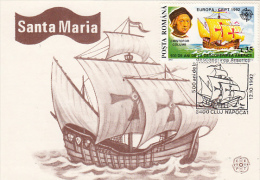 11359- CHRISTOPHER COLUMBUS, SANTA MARIA SAILING SHIP, MAXIMUM CARD, 1992, ROMANIA - Christoffel Columbus