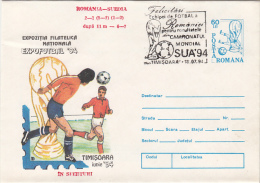 11429- USA'94 SOCCER WORLD CUP, ROMANIA- SWEDEN GAME, COVER STATIONERY, 1994, ROMANIA - 1994 – Verenigde Staten