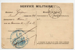 1911 - CP SERVICE MILITAIRE De RIOM (PUY DE DOME) Avec CACHET Du 105° REGIMENT D´INFANTERIE - Briefe U. Dokumente