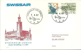 Luftpost  "Swissair - Erster Direktflug Stockholm - Zürich"               1967 - Erst- U. Sonderflugbriefe