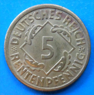 Allemagne Germany Deutschland Weimar 5 Rentenpfenning 1924 A Km 32 UNC ! - 5 Renten- & 5 Reichspfennig