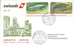 Luftpost  "Swissair - Erstflug DC-10  Jakarta - Zürich"               1980 - Primi Voli