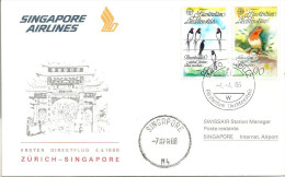 Luftpost  "Singapore Airlines - Erster Direktflug  Zürich - Singapore"  (FL-Frankatur)              1986 - Erst- U. Sonderflugbriefe