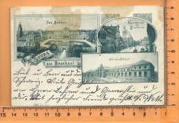 BRUCHSAL: Gruss, Litho Multi Vues, Das Schloss, Kaiserstrasse Mit Stadtkirche, Der Neue Bahnhof  ( En Travaux ) - Bruchsal