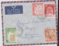 Ma006/ MALTA -  Insel Sliema Nach Belgien, Buntfrankatur 1952, Luftpostbrief - Malte