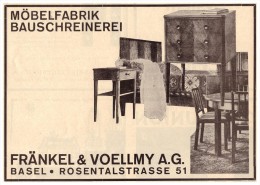 Original Werbung - 1927 - Fränkel & Voellmy In Basel , Möbelfabrik , Schreinerei , Rosentalstrasse  !!! - Architectuur