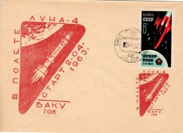 Russia USSR 1963,Space,Rocket,Bakou "Lunik 4",cacheted Cover Lollini#4296 Ba 21 - Russia & USSR