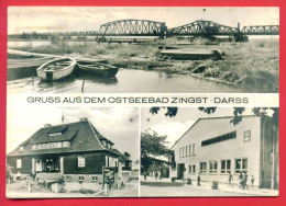 159264 / GRUSS AUS DEM OSTSEEBAD ZINGST - Darss Eisenbahn Brücke , BRIDGE , BOAT , KURHAUS , FDGB ERHOLUNGSHEIM Germany - Zingst