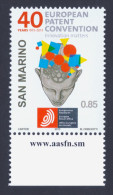 2013 SAN MARINO "40° ANNIVERSARIO FIRMA CONVENZIONE CONCESSIONE BREVETTI EUROPEI (CBE)" SINGOLO MNH - Nuevos