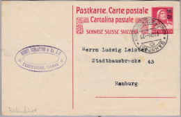 Schweiz Bahnlinie WOHLEN-MEISTERSCHWANDEN 1926-03-08 Bahnpost Auf Gs Nach Hamburg - Bahnwesen