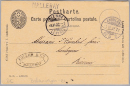 Heimat BE MALLERAY Bahnwagenvermerk 1892-06-01 Nr2/L72 Ambulant Auf 5Rp. GS - Chemins De Fer