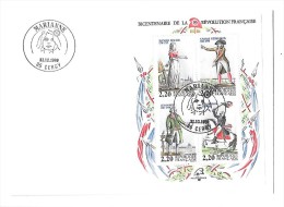 Bloc Feuillet Oblitéré Sur Enveloppe Cachet Marianne Du 31 12 1989 Bicentenaire Révolutiondu Bicentenaired - Used