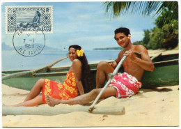 OCEANIE CARTE MAXIMUM DU N°92  25c. TAHITIENNE OBLITERATION PAPEETE 7-1-1958 ILE TAHITI - Briefe U. Dokumente