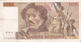 BILLETE DE FRANCIA DE 100 FRANCOS DEL AÑO 1990 DE DELACROIX SERIE J (BANKNOTE) - 100 F 1978-1995 ''Delacroix''