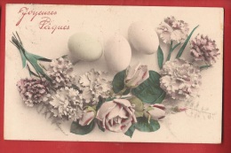 NR-11  Joyeuses Pâques, Oeufs Et Fleurs. Cachet Avenches 1908 Vers Genève - Ostern