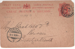 CP POSTMARK Entier Postal Great Britain & Ireland R U& Irlande HIGGINGS EAGLE &C 1912 One Penny  From London SWITZERLAND - Otros & Sin Clasificación