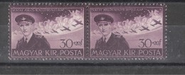 Hongrie / Hungary / Ungarn, Poste Aérienne / Airmail ,PAIRE  N° 57 Horthy VARIETE Re Entry Sur Timbre De Droite MNH , TB - Variedades Y Curiosidades