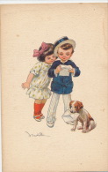 ENFANTS - DOG  -  Jolie Carte Fantaisie Enfants Et Chien Avec Courrier Signée CASTELLI - Castelli