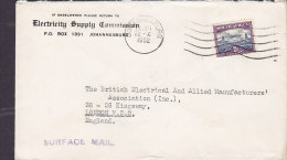 South Africa ELECTRICITY SUPPLY COMMISSION, JOHANNESBURG 1952 Cover Brief To LONDON SURFACE MAIL Purple Cancel - Storia Postale