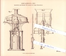 Original Patent - Moriz Arzberger In Wien , 1884 , Oelzufluß Zum Brenner Für Lampen Mit Langer Brenndauer !!! - Leuchten & Kronleuchter