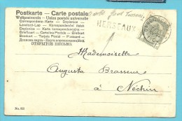 53 Op Kaart Met Treinstempel (ambulant) GAND-TOURNAI 2 + Naamstempel (griffe) HERSEAUX - Linear Postmarks