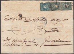 1855-H-31 CUBA ESPAÑA SPAIN. ANTILLAS. ISABEL II. 1855. Ant. Ed.1, 4. ½ Rs VERDE. TRIPLE PORTE - Prefilatelia