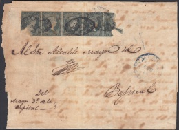 1855-H-32 CUBA ESPAÑA SPAIN. ANTILLAS. ISABEL II. 1855. Ant. Ed.1. ½ Rs VERDE. PORTE MULTIPLE. DEFECTOS VISIBLES - Préphilatélie
