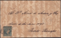 1857-H-132 CUBA ESPAÑA SPAIN. ANTILLAS. ISABEL II. 1857. Ant. Ed.7. ½ Rs. SIN FILIGRANA CARTA PRIVADA. 1860. - Prephilately