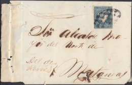 1857-H-134 CUBA ESPAÑA SPAIN. ANTILLAS. ISABEL II. 1857. Ant. Ed.7. ½ Rs. SIN FILIGRANA. CARTA DE REMEDIOS A MATA - Prephilately