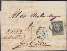 1857-H-137 CUBA ESPAÑA SPAIN. ANTILLAS. ISABEL II. 1856. Ant. Ed.4. ½ Rs. LINEAS CRUZADAS. MARCA HABANA AZUL - Voorfilatelie