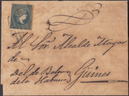 1857-H-139 CUBA ESPAÑA SPAIN. ANTILLAS. ISABEL II. 1857. Ant. Ed.7. ½ Rs. MARCA PARRILLA DE 7 LINEAS. - Prephilately