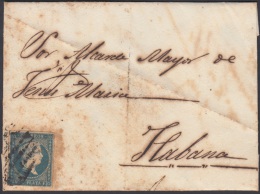 1857-H-145 CUBA ESPAÑA SPAIN. ANTILLAS. ISABEL II. 1857. Ant. Ed.7. ½ Rs. PARRILLA DE 7 LINEAS. - Voorfilatelie