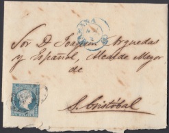 1857-H-151 CUBA ESPAÑA SPAIN. ANTILLAS. ISABEL II. 1857. Ant. Ed.7. ½ Rs. MARCA HABANA (1) AZUL. - Prefilatelia