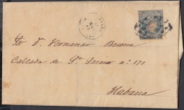 1857-H-152 CUBA ESPAÑA SPAIN. ANTILLAS. ISABEL II. 1857. Ant. Ed.7. ½ Rs AZUL. TERCER MOLDE. - Prephilately