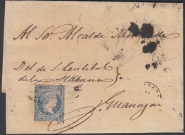 1857-H-155 CUBA ESPAÑA SPAIN. ANTILLAS. ISABEL II. 1857. Ant. Ed.7. ½ Rs AZUL. TERCER MOLDE. - Vorphilatelie