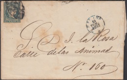 1857-H-159 CUBA ESPAÑA SPAIN. ANTILLAS. ISABEL II. 1856. Ant. Ed.4. ½ Rs VERDE. FILIGRANA LINEAS CRUZADAS. MARCA - Préphilatélie