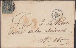 1857-H-159 CUBA ESPAÑA SPAIN. ANTILLAS. ISABEL II. 1856. Ant. Ed.4. ½ Rs VERDE. FILIGRANA LINEAS CRUZADAS. MARCA - Prephilately