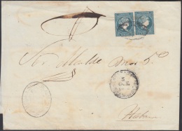 1857-H-165 CUBA ESPAÑA SPAIN. ANTILLAS. ISABEL II. 1857. Ant. Ed.7. ½ Rs PAREJA. 1858. MARCA BAEZA GUANAJAY NEGRO - Prephilately