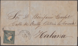 1857-H-166 CUBA ESPAÑA SPAIN. ANTILLAS. ISABEL II. 1857. Ant. Ed.7. ½ Rs. 1861. CARTA PRIVADA. FECHADOR MATANZAS. - Voorfilatelie