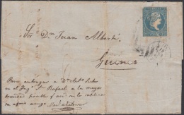 1857-H-168 CUBA ESPAÑA SPAIN. ANTILLAS. ISABEL II. 1857. Ant. Ed.7. ½ Rs. . FALSO POSTAL. POSTAL FORGERY. 1861. I - Prephilately