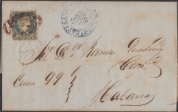 1857-H-172 CUBA ESPAÑA SPAIN. ANTILLAS. ISABEL II. 1856. Ant. Ed.4. ½ Rs VERDE OLIVA. FILIGRANA LINEAS CRUZADAS. - Voorfilatelie