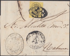 1858-H-79 CUBA ESPAÑA SPAIN. ANTILLAS. ISABEL II. 1858. Ed.6. ½ Oz. CARTA CORREO OFICIAL. MARCA BAEZA GUANAJAY ST - Prefilatelia