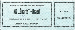 Sport Match Ticket UL000239 - Football: Sparta Vs Brazil, Friendly 1987-06-21 - Tickets D'entrée