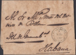 1861-H-15 CUBA ESPAÑA SPAIN. ANTILLAS. ISABEL II. 1861. CORREO OFICIAL. SOBRE CON FECHADOR DE GUANABACOA. - Préphilatélie