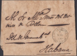 1861-H-15 CUBA ESPAÑA SPAIN. ANTILLAS. ISABEL II. 1861. CORREO OFICIAL. SOBRE CON FECHADOR DE GUANABACOA. - Prephilately